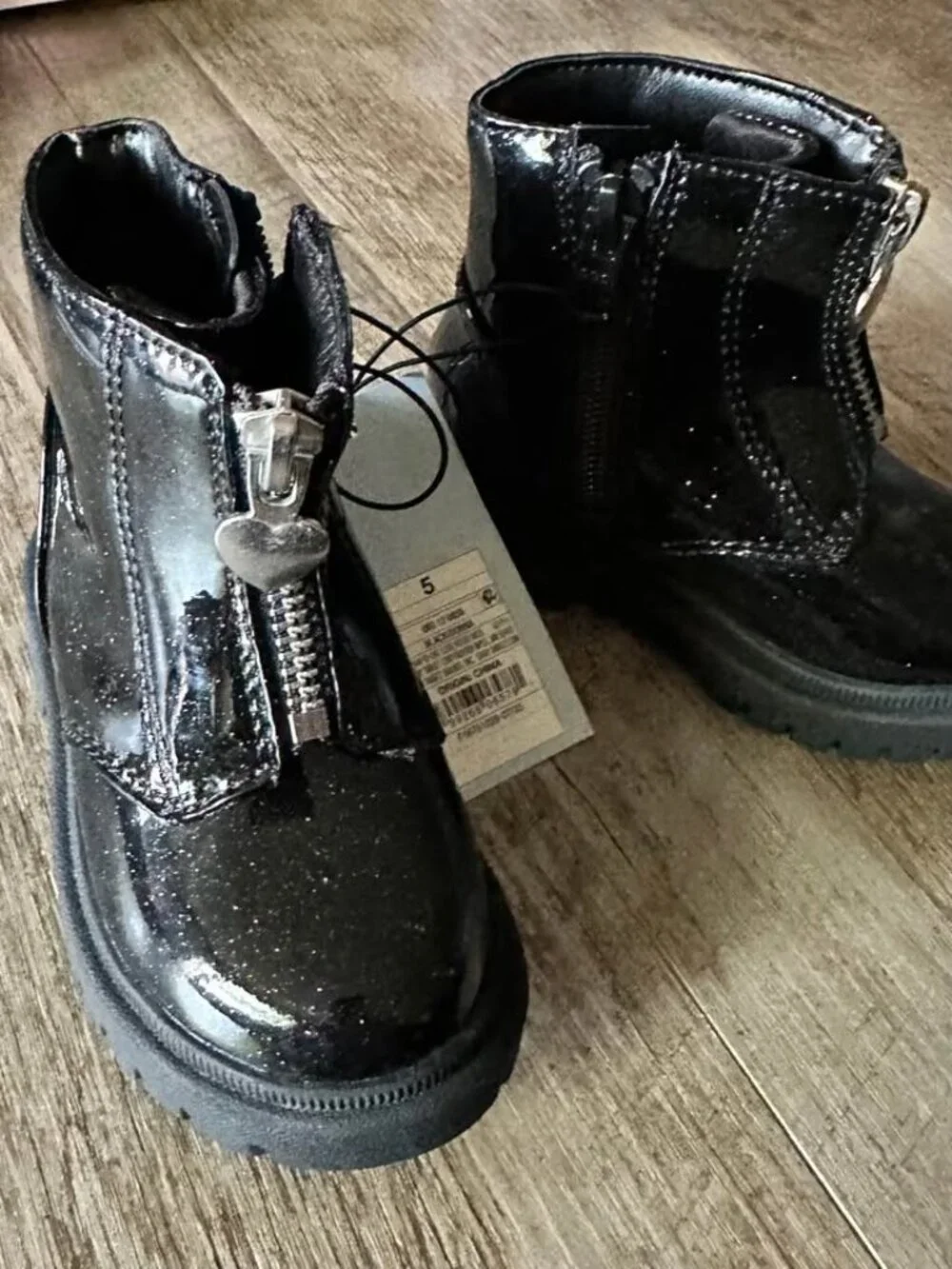 Toddler Size 5 Black Glitter Patent Boots
